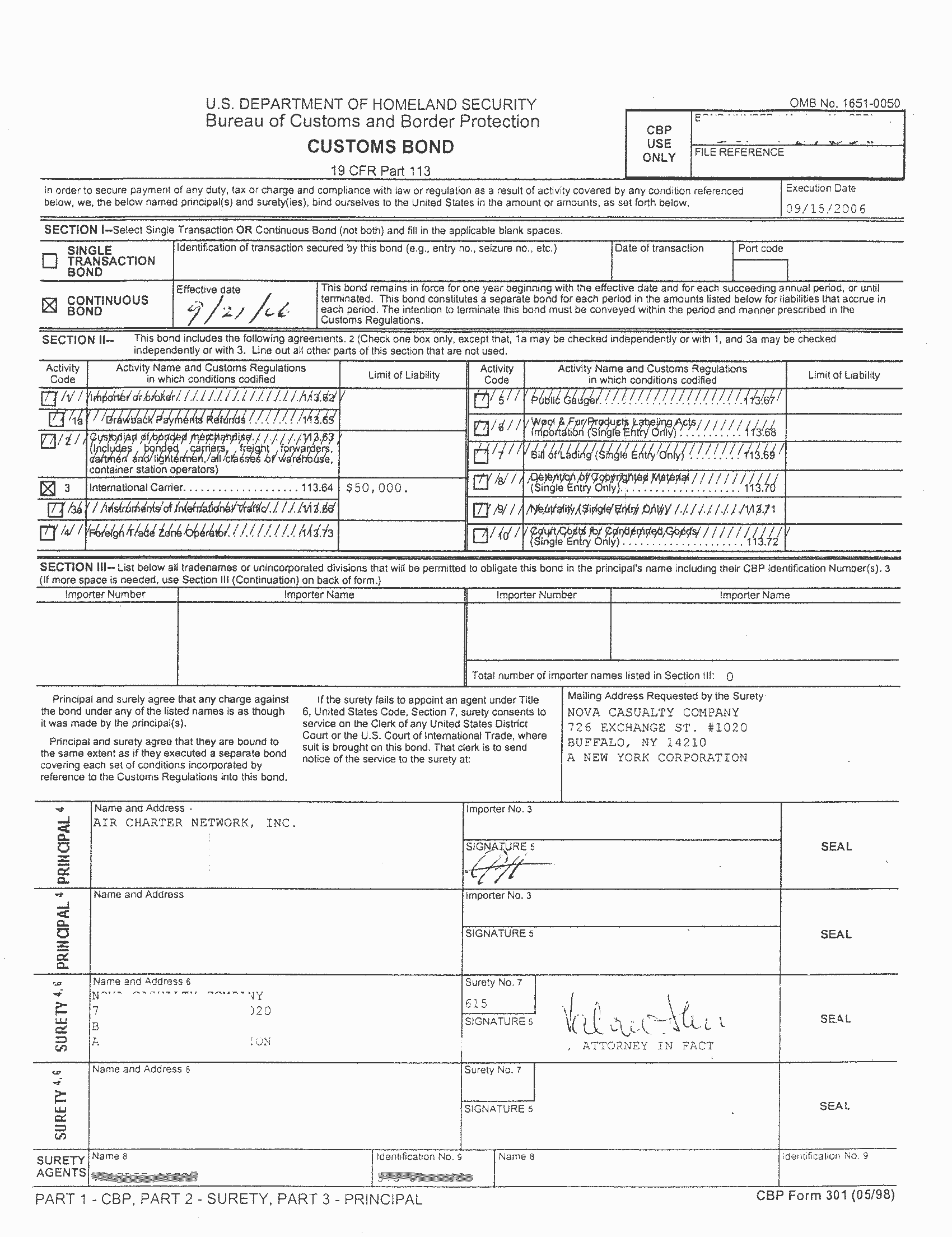 Click to view - US Custom's Bond